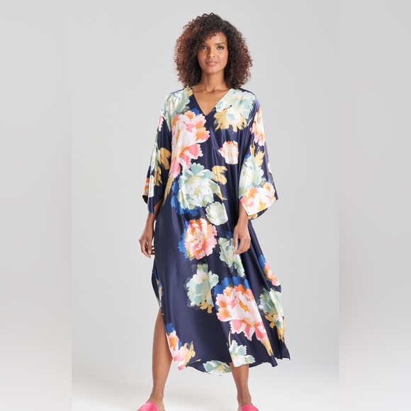 - Natori Hanami navy floral print caftan vneck size M - Picture 1 of 12
